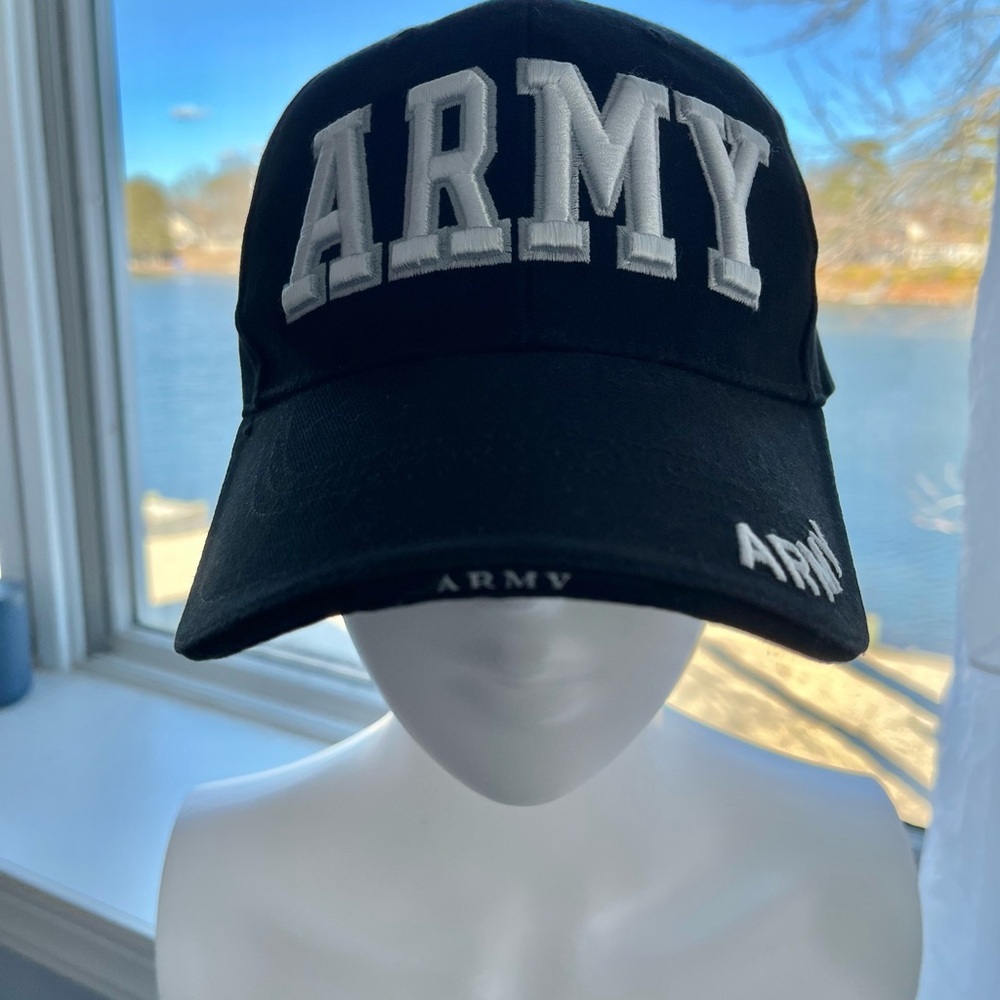 Rothco Army men’s black baseball cap with white embroidered letters.